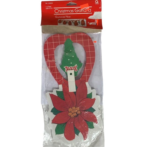 Vintage Christmas Garland 7.5 Feet Poinsettia Flower Paper Garland Xmas Decor - Picture 1 of 4